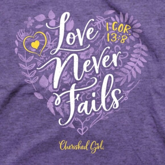Kerusso Cherished Girl "Love Never Fails" Adult Woman's T-Shirt - new - Picture 2 of 5